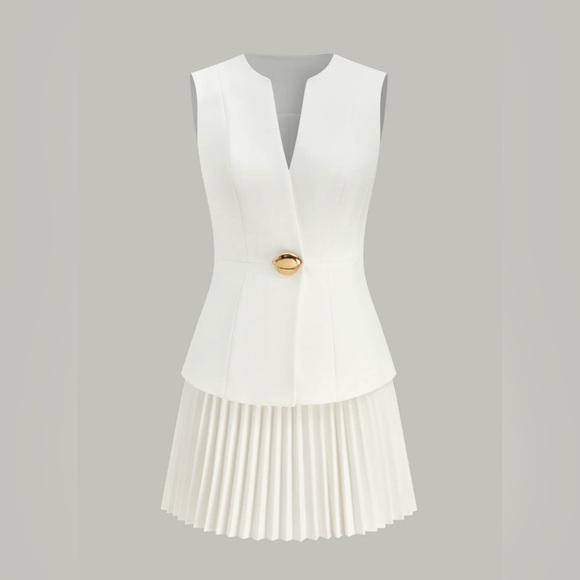 Commense Ivory Mini Dress with Gold Accent - Picture 5 of 8